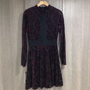 Aqua Long Sleeve Velvet Dress in Dark Wine